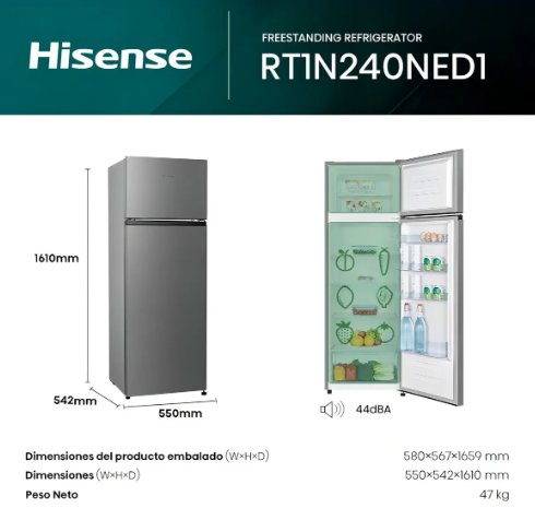 Heladera Con Freezer Cíclica Hisense Rt1n240ned1 243l Gris