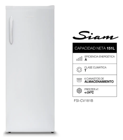Freezer Ciclico Vertical Siam FSI-CV181B 181 Litros Blanco