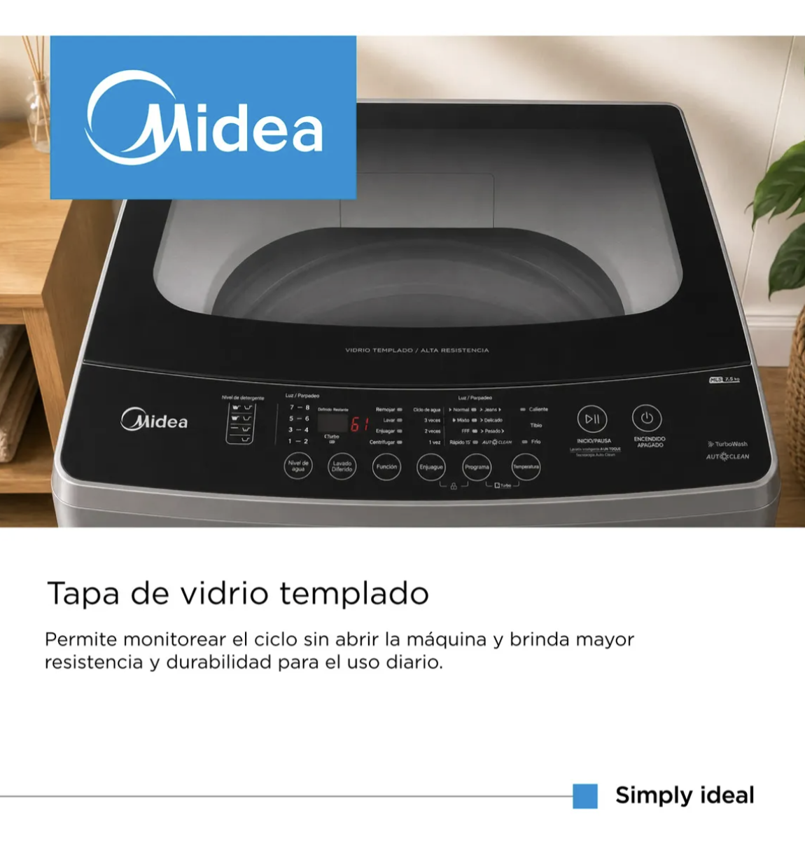 Lavarropas De Carga Superior Midea Mls-75ge04n 7,5 KILOS Gris
