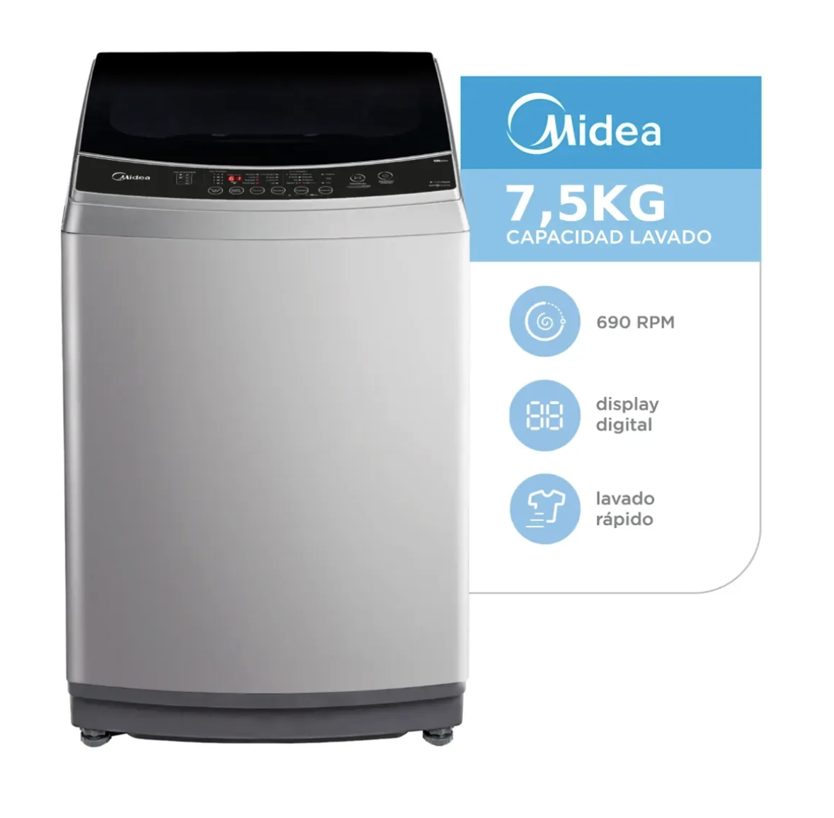 Lavarropas De Carga Superior Midea Mls-75ge04n 7,5 KILOS Gris