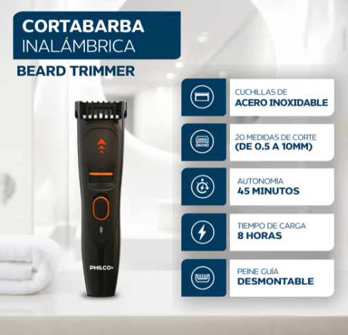 Cortabarba Trimmer Philco Cb9805pp Inalámbrico Acero Inox Color Negro
