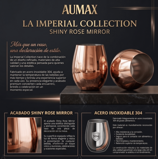 Set de Vasos Imperial Acero Inoxidable 304 Shiny Gold ROSE 500ml