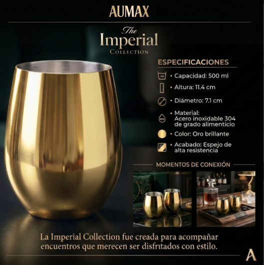 Set de Vasos Imperial Acero Inoxidable 304 Shiny Gold 500ml