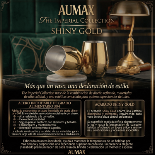 Set de Vasos Imperial Acero Inoxidable 304 Shiny Gold 500ml