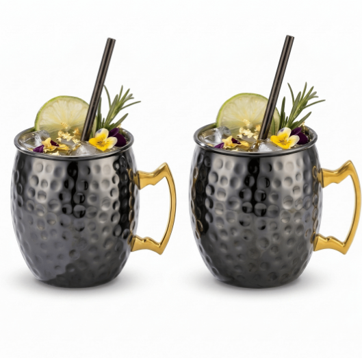 SET de 2 Vasos Aumax Velvet Moscow Shiny Black / gold 500ml Acero