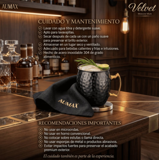 SET de 2 Vasos Aumax Velvet Moscow Shiny Black / gold 500ml Acero