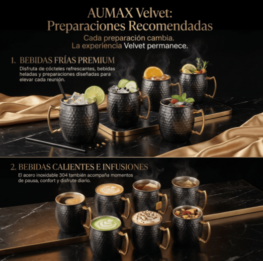 SET de 2 Vasos Aumax Velvet Moscow Shiny Black / gold 500ml Acero