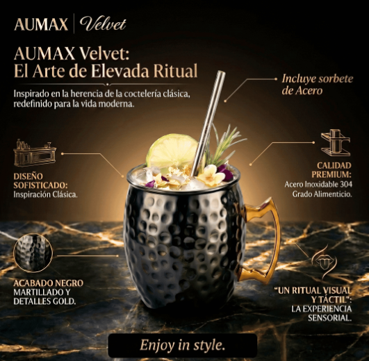 SET de 2 Vasos Aumax Velvet Moscow Shiny Black / gold 500ml Acero