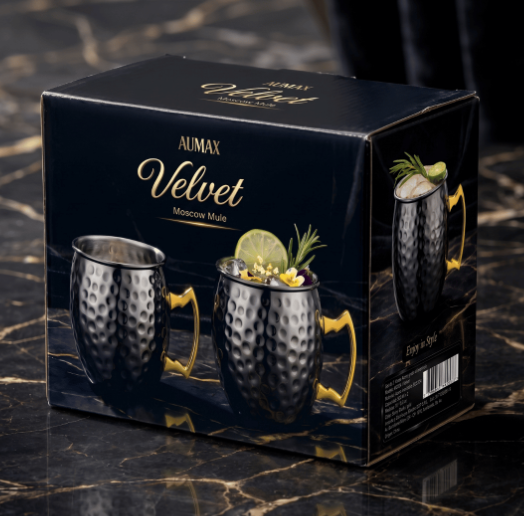 SET de 2 Vasos Aumax Velvet Moscow Shiny Black / gold 500ml Acero