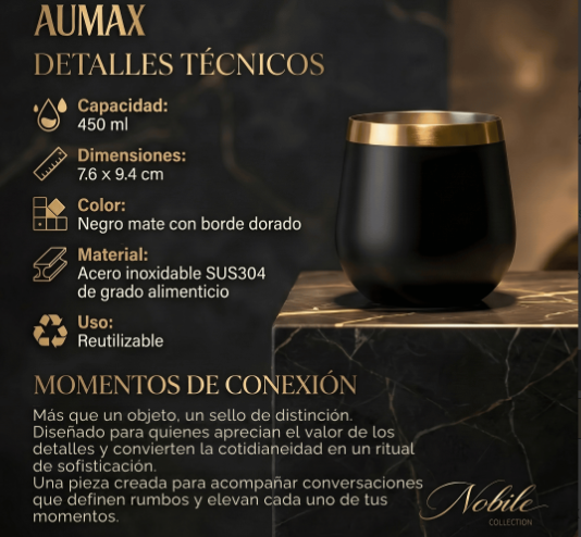 Set de Vasos Aumax Nobile Acero Inoxidable Negro Mate/Dorado 450ml