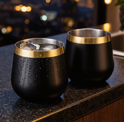 Set de Vasos Aumax Nobile Acero Inoxidable Negro Mate/Dorado 450ml