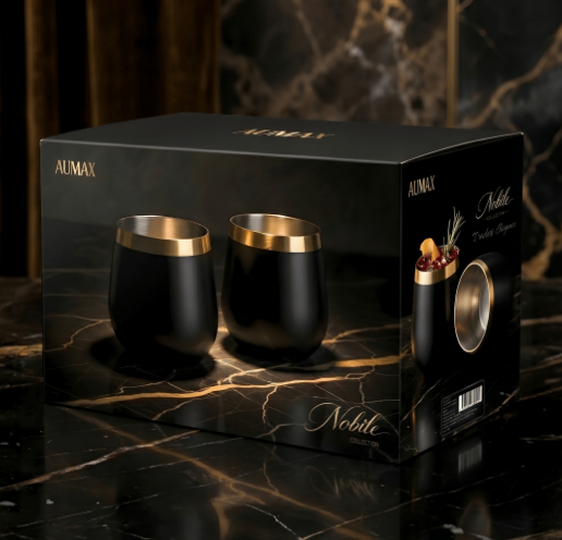 Set de Vasos Aumax Nobile Acero Inoxidable Negro Mate/Dorado 450ml