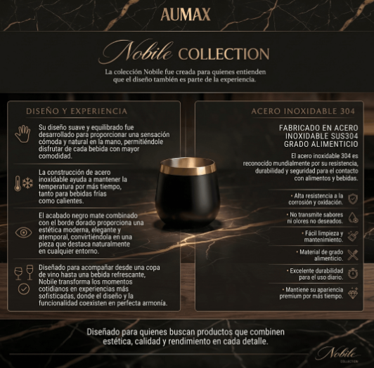 Set de Vasos Aumax Nobile Acero Inoxidable Negro Mate/Dorado 450ml