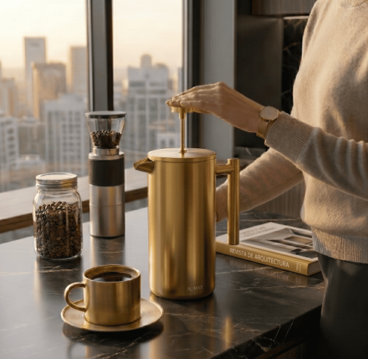 Cafetera de Prensa Francesa Aurum Gold Satin 1 Litro GY-CK001A-1L