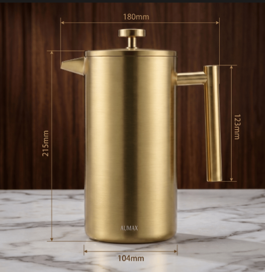 Cafetera de Prensa Francesa Aurum Gold Satin 1 Litro GY-CK001A-1L