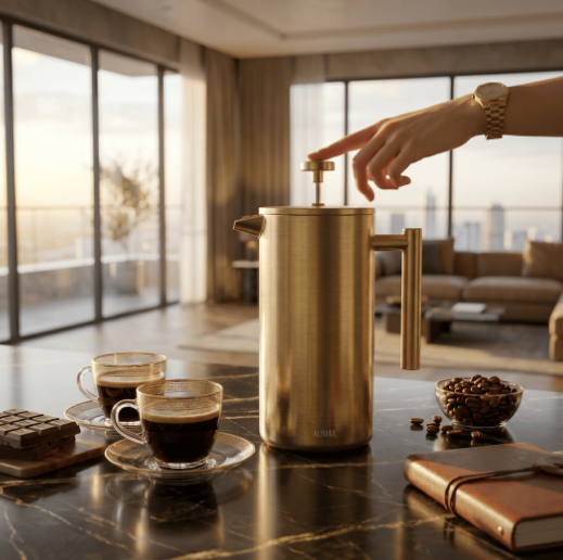 Cafetera de Prensa Francesa Aurum Gold Satin 1 Litro GY-CK001A-1L