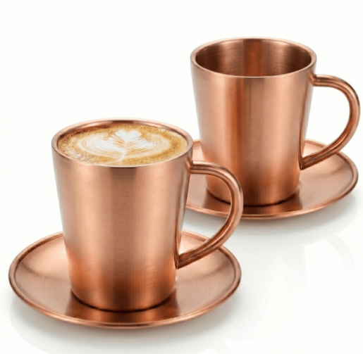Set de 2 Tazas de Cafe Aurum 300ml Doble Capa Acero 304 Rose Satin