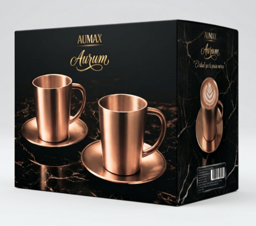 Set de 2 Tazas de Cafe Aurum 300ml Doble Capa Acero 304 Rose Satin