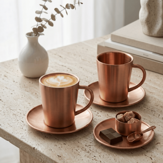 Set de 2 Tazas de Cafe Aurum 300ml Doble Capa Acero 304 Rose Satin