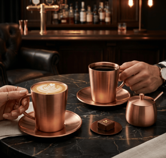 Set de 2 Tazas de Cafe Aurum 300ml Doble Capa Acero 304 Rose Satin