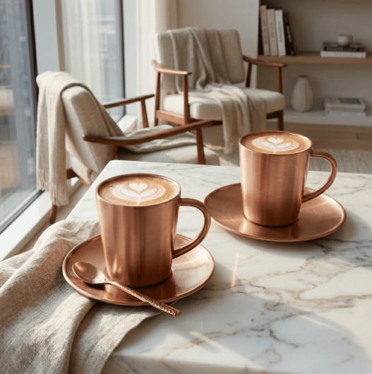 Set de 2 Tazas de Cafe Aurum 300ml Doble Capa Acero 304 Rose Satin