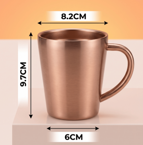 Set de 2 Tazas de Cafe Aurum 300ml Doble Capa Acero 304 Rose Satin