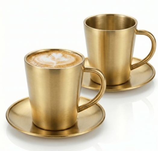Set de Tazas AUMAX Aurum 300 ml Satin Gold - Acero Inoxidable 304