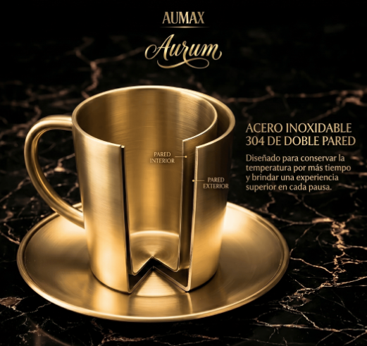 Set de Tazas AUMAX Aurum 300 ml Satin Gold - Acero Inoxidable 304