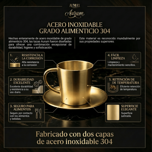 Set de Tazas AUMAX Aurum 300 ml Satin Gold - Acero Inoxidable 304