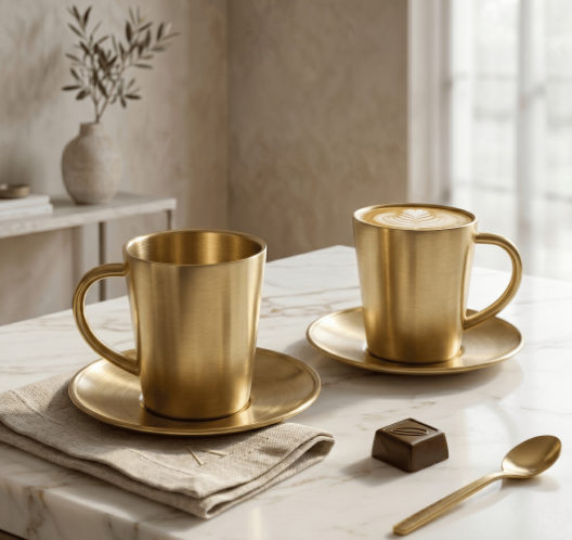 Set de Tazas AUMAX Aurum 300 ml Satin Gold - Acero Inoxidable 304