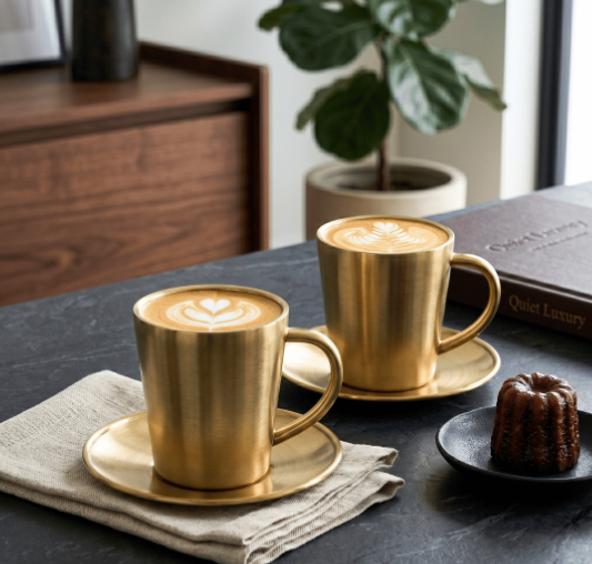 Set de Tazas AUMAX Aurum 300 ml Satin Gold - Acero Inoxidable 304