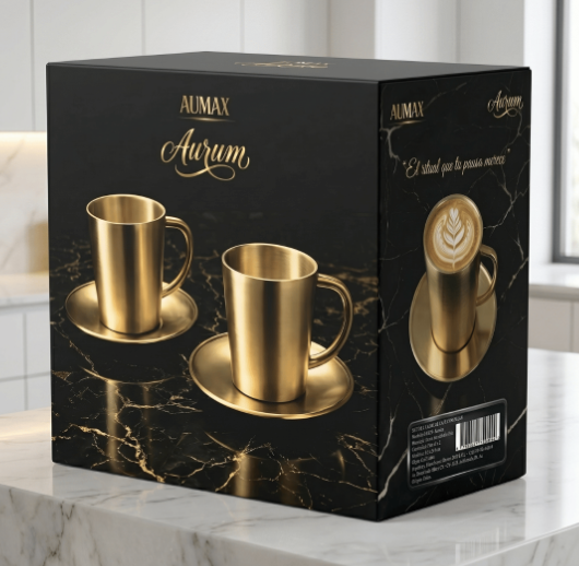 Set de Tazas AUMAX Aurum 300 ml Satin Gold - Acero Inoxidable 304