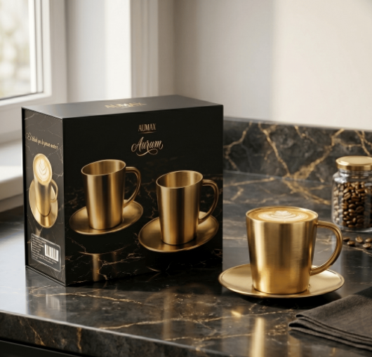 Set de Tazas AUMAX Aurum 300 ml Satin Gold - Acero Inoxidable 304