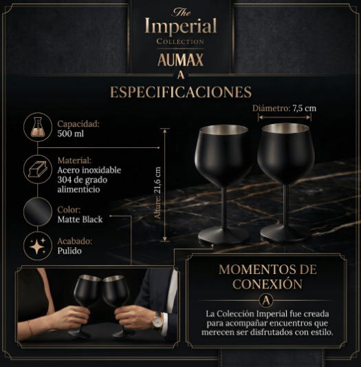 Set de Copas AUMAX Imperial Collection Wine Matte Black - Acero Inoxidable 304