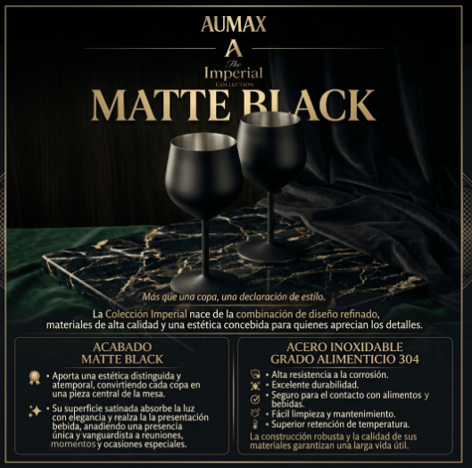 Set de Copas AUMAX Imperial Collection Wine Matte Black - Acero Inoxidable 304