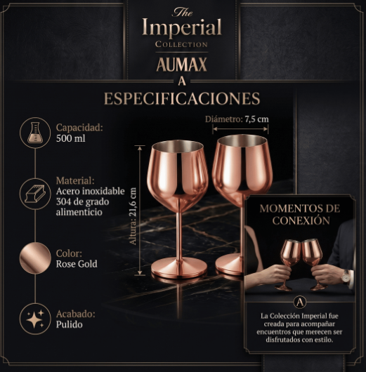 Set de Copas AUMAX Imperial Collection Shiny Rose Mirror - Acero Inoxidable 304