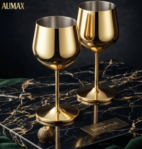 Set de Copas AUMAX Imperial Collection Wine Gold Mirror - Acero Inoxidable 304