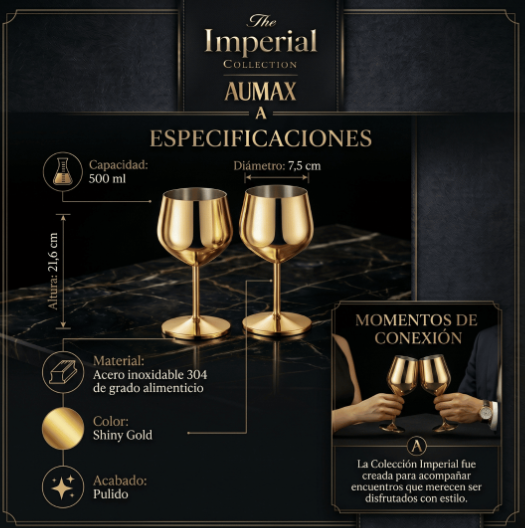 Set de Copas AUMAX Imperial Collection Wine Gold Mirror - Acero Inoxidable 304