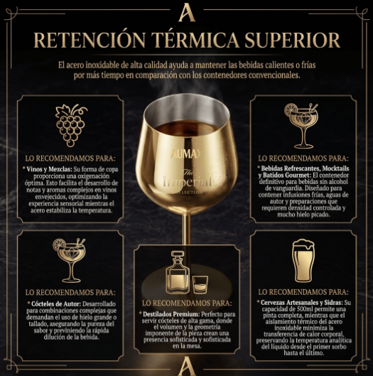 Set de Copas AUMAX Imperial Collection Wine Gold Mirror - Acero Inoxidable 304