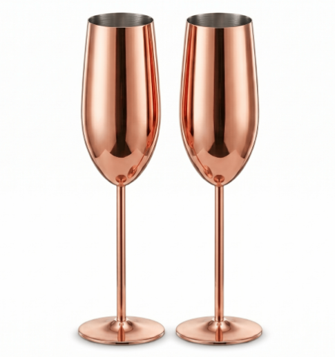 Set de Copas AUMAX Imperial Collection Champagne Rose Gold Mirror - Acero Inoxidable 304