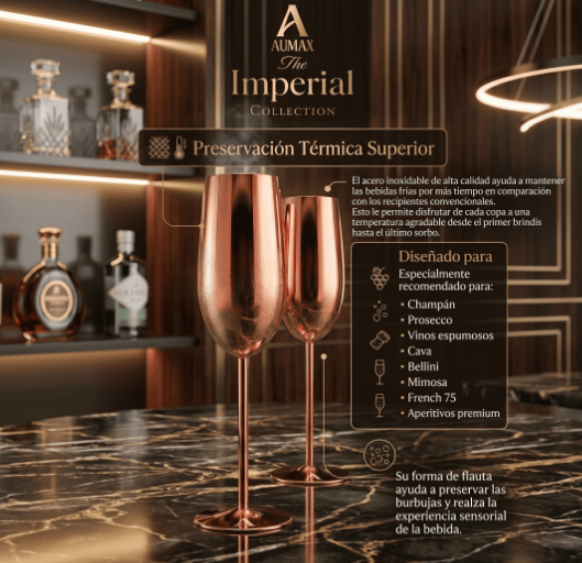 Set de Copas AUMAX Imperial Collection Champagne Rose Gold Mirror - Acero Inoxidable 304