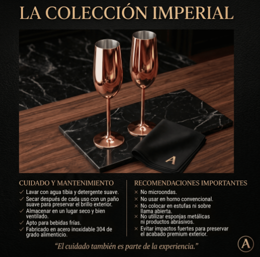 Set de Copas AUMAX Imperial Collection Champagne Rose Gold Mirror - Acero Inoxidable 304