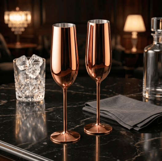 Set de Copas AUMAX Imperial Collection Champagne Rose Gold Mirror - Acero Inoxidable 304