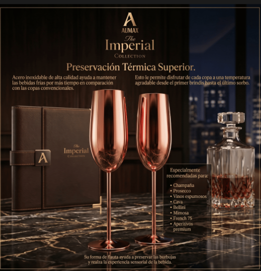 Set de Copas AUMAX Imperial Collection Champagne Rose Gold Mirror - Acero Inoxidable 304