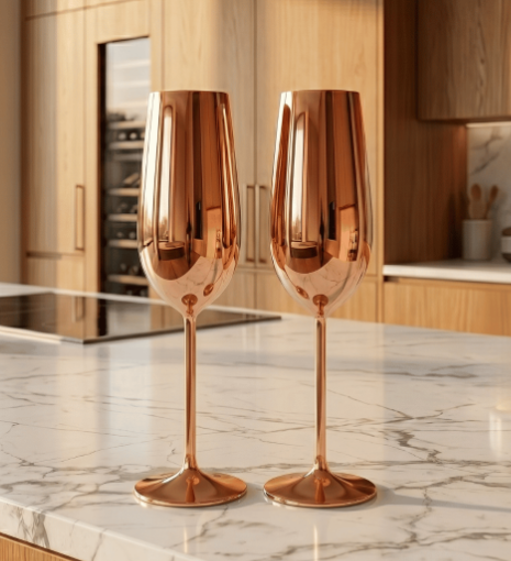 Set de Copas AUMAX Imperial Collection Champagne Rose Gold Mirror - Acero Inoxidable 304