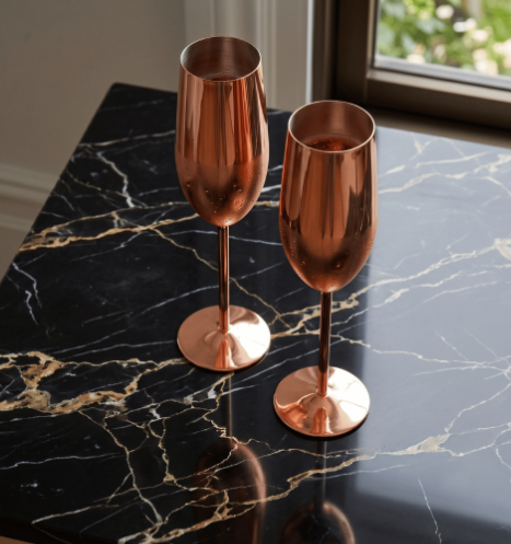 Set de Copas AUMAX Imperial Collection Champagne Rose Gold Mirror - Acero Inoxidable 304