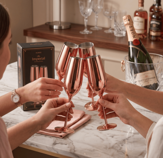 Set de Copas AUMAX Imperial Collection Champagne Rose Gold Mirror - Acero Inoxidable 304