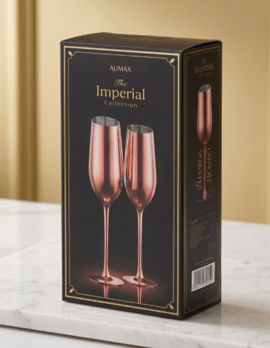 Set de Copas AUMAX Imperial Collection Champagne Rose Gold Mirror - Acero Inoxidable 304