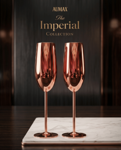 Set de Copas AUMAX Imperial Collection Champagne Rose Gold Mirror - Acero Inoxidable 304