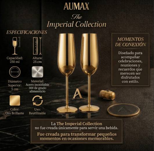 Set de Copas AUMAX Imperial Collection Champagne Gold Mirror - Acero Inoxidable 304